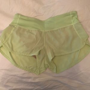Lululemon mint green / neon yellow running shorts